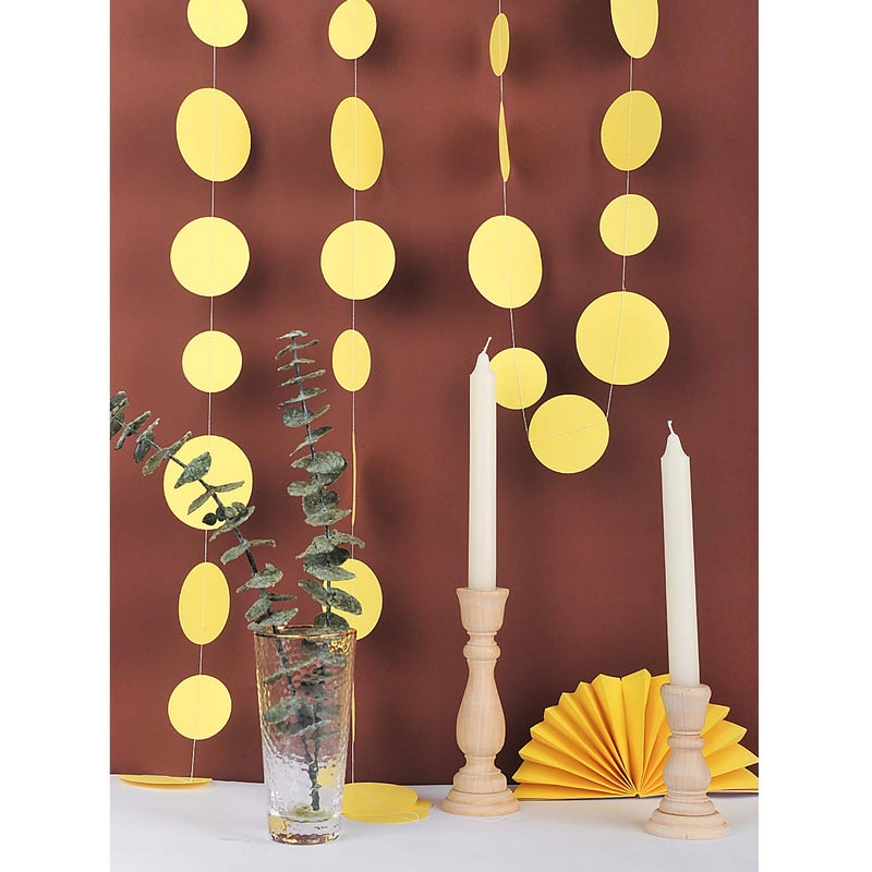 Weven Yellow Paper Garland Circle Dot Party Banner Streamer Backdrop Hanging Decorations, 20 Feet in Total - Image 4